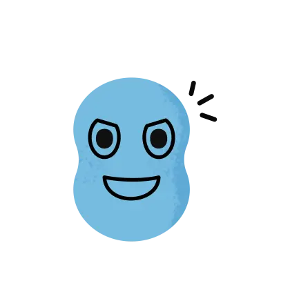 personnage bleu souriant et determiné