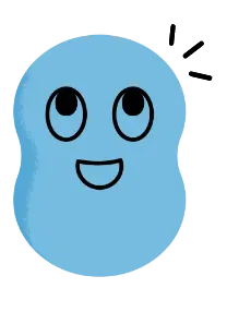 personnage bleu souriant qui lève les yeux au ciel