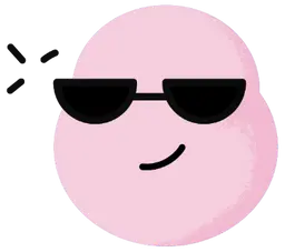 personnage rose souriant portant des lunettes de soleil