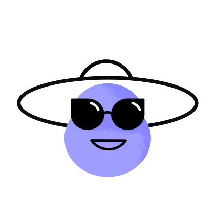 personnage violet avec des lunettes de soleil et un chapeau
