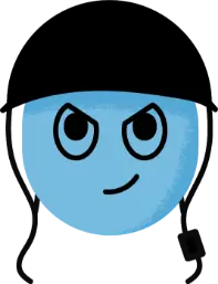 personnage bleu avec un air déterminé et qui porte un casque sur la tête