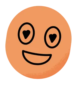 personnage orange souriant avec des cœurs dans les yeux